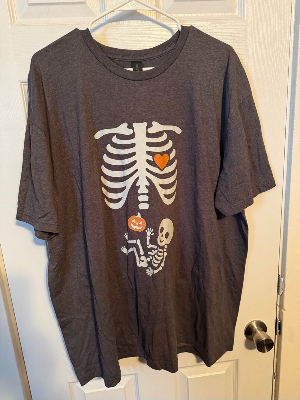 Gildan Dark Gray Kids Halloween Skeleton Tee with Orange Accents